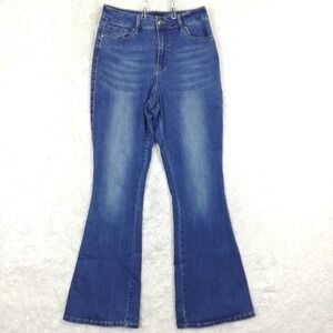 Flying‎ Banana Womens Jeans Bell Bottom Flare Blue Denim Medium Wash Long 10L